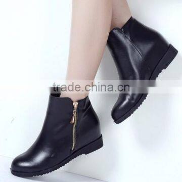 2015 Fancy Black Women Leather Flat Zipper Ankle Boots Elegant Leather Round Toe Flat Short Boots CP6697