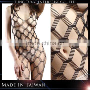 Sexy black mature seamless spaghetti strap diamond net bodystocking