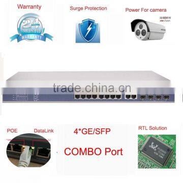 16 Port PoE + 4 uplink port giga SFP/TX combo 16 port POE Switch 802.11af/at compliant power for IP camera and wireless AP