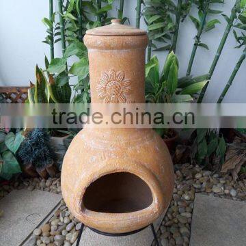 Outdoor fireplace BBQ sunflower clay chimenea