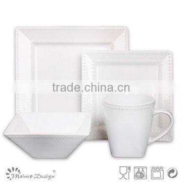 embossed White square white square dinner set