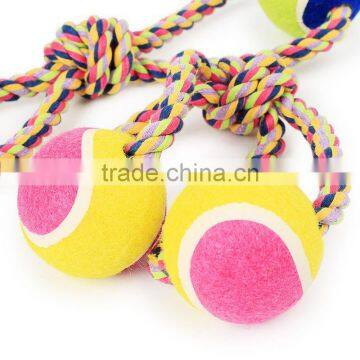 Pet color strands of cotton rope with double ball eight large dog figure 8 with Double Tennis wholesale