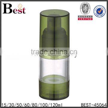  china fancy different size green top bottom clear body airless plastic bottle pump for cosmetic lotion cream serum