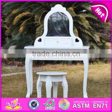 2017 New Design Youth Bedroom White Solid Wooden Dressing Table Chair W08H072 photo-3