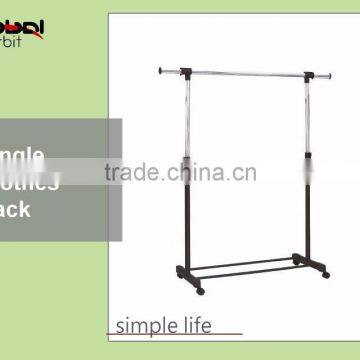 Single clothes stand with wheels, vertical adjustable rolling clothes rack