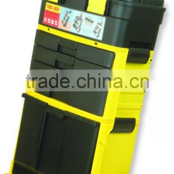 MJ-2054-Popular plastic Handle Toolbox/ Tool box trolley/ divide into three storage boxes