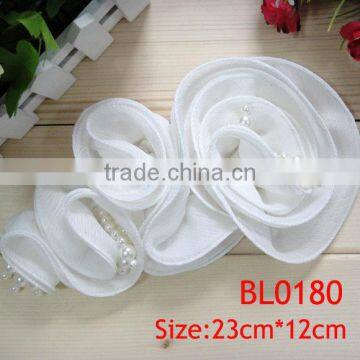 Hot sale white pearl chiffon applique cloth applique for girl