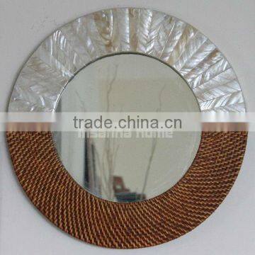 Wall Hang Round Mirror, natural mother of pearl and Rattan mirror frame