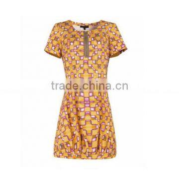 New Fashion Europe Style Ladies' Close Fit Printed Zip-up Short-sleeved Old Fashion Dresses photo-2