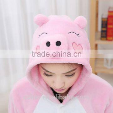 Coral Fleece Cartoon Adult Animal Jumpsuit Animal Pajamas Jumpsuit Pink Pig Design photo-3