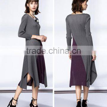 High Elastic Pleat Asymmetrucal Spring Women Dress photo-6