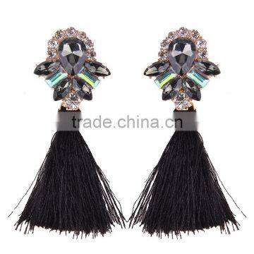 Bohemian jewelry rhinestone gems with long colorful tassel charms earrings for women