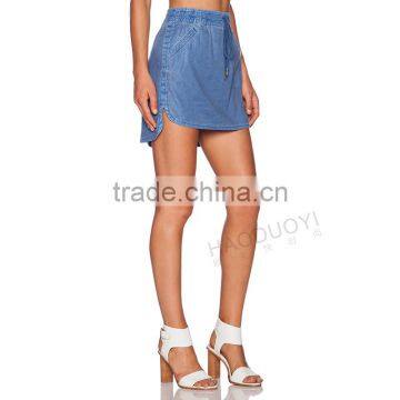 MGOO New Arrival Custom Made Denim Casual Mini Skirts For Women Blue Straight Tie Up Skirts 15144B543 photo-4