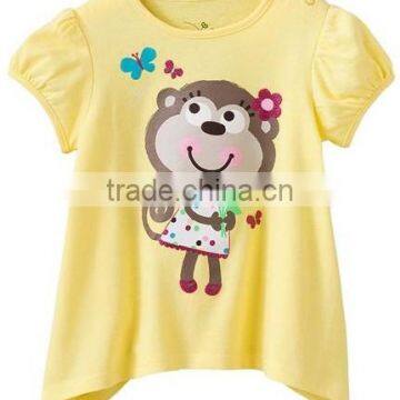 fashion girls new yellow with cute monkey pattern cartoon t-shirts children's summer tops