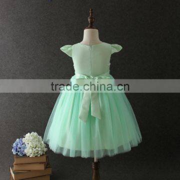 High Quality OEM Angel Green Short Sleeves Embroidery Flower Girls Party Dresses Lovely Fluffy Tulle Kids Frock Designs Pictures photo-3