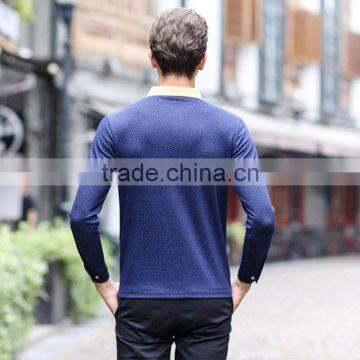 MSW0045 In 2016 the New Autumn and Winter Male Pure Cotton T-shirt Lapel Mens Long Sleeve T-shirt Printing Brand Menswear