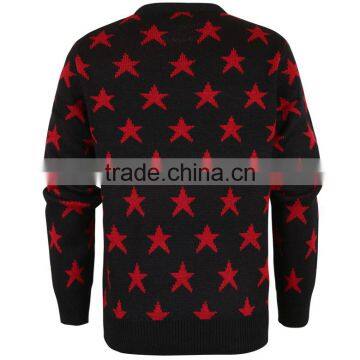Crew Neck Pullover Blend Knit Star Pattern Fashion Mens Winter Jacquard Sweater photo-2