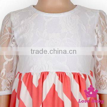 48BQA140 Long Frock Designs New Fashion Lace Sleeve Stripe Baby Girls Dress photo-3