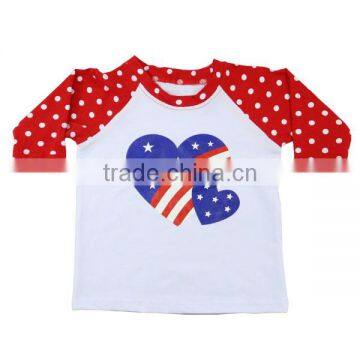 Ptriotic baby girls boutique clothes wholesale kids cotton t shirt 4th of July children raglan shirt design