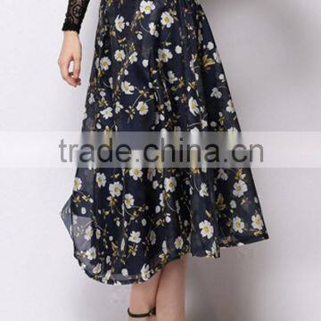 100% Polyester Sweet Floral Midi A-Line Bubble Skirt photo-6