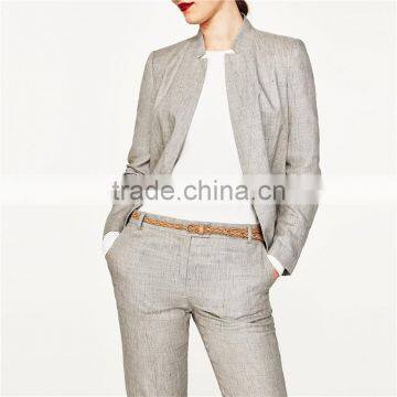 Elegant Fancy Roll-up Hem Linen Grey Dress Pants With Braided Belt photo-5