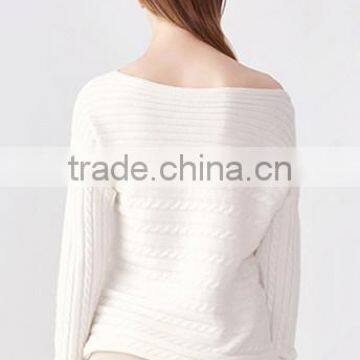 Factory Wholesale Wide Neck Cotton Knit Pattern Pullover Sweater Design for Women photo-4