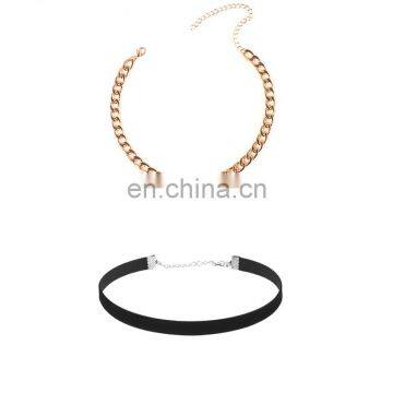 Fashion New Hip Hop Gold Silver Link Chain Velvet Choker Necklace Set