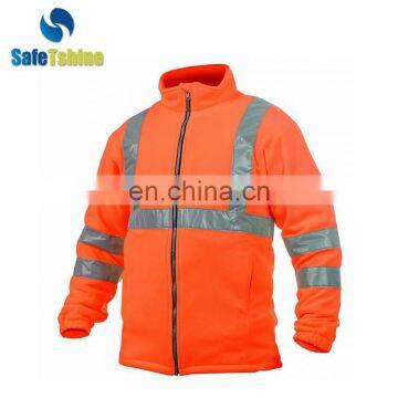 Men's high collar 100% polyester fiber fluorescent strip fleece sweatershirt
