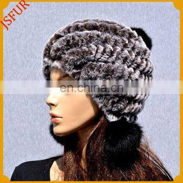 Three Pom Poms Winter Warm Real Animal Fur Hat photo-3