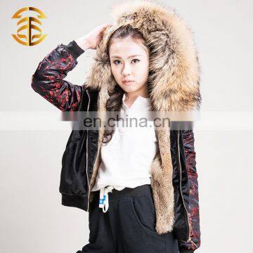 Popular Winter velvet coat real rabbit lining young adult bomber jacket