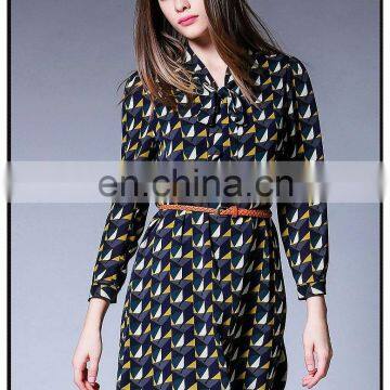 Side Vent Open Chiffon Print Dress Hot Sell Styles Chiffon Bow Dress photo-3