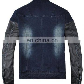 Lastest Design Mens Spring Denim Varisty Jacket With Leather Sleeves photo-3