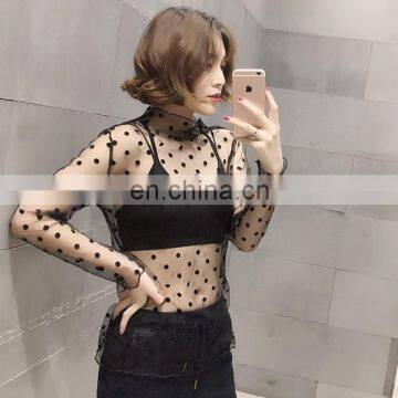 Latest Blouse Design Pictures Summer 2017 Sexy Women Blouses Long Sleeve See Through Mesh Transparent Blouse