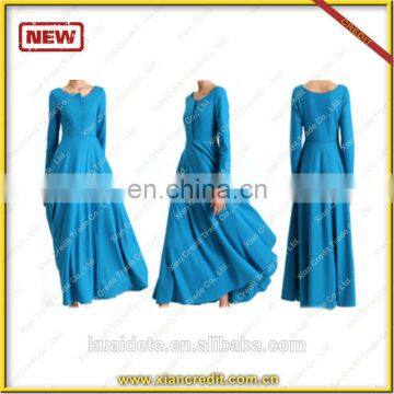 2014 Fashional woolen blue color muslim women dress KDT-D19