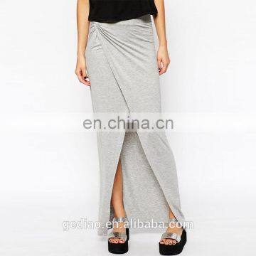 fashionable New Jersey style front open sewed gray wrap skirt for women