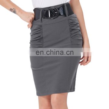 Kate Kasin Women's Shirred Detail High Stretchy Pencil Skirt In Grey Color KK000271-2