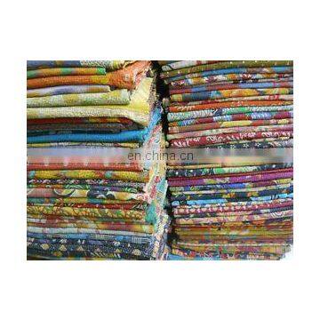 Vintage Indian Kantha Quilt Reversible Quilted Sari Throw Bedspread