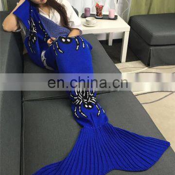 Funny Pattern Mermaid Tail Blanket Crocheted Knitting Wool For Adult Kid Sofa Bed Sleeping Bag