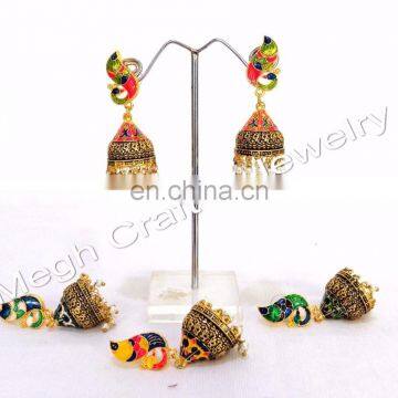 Wholesale multicoloured earring, chandelier jhumki, Oxidized Earrings, Pearl bali, Peacock style earring, gift for girl, ethnic