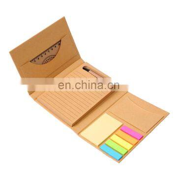 portable recycled sticky Notepad set with slots for pens ruler card and self-adhensive papers