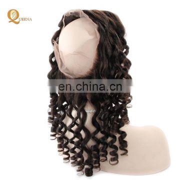 Queena 360 Closure Loose Wave Brazilian Virgin Human Hair Extensions 100% Unprocessed Natural Color