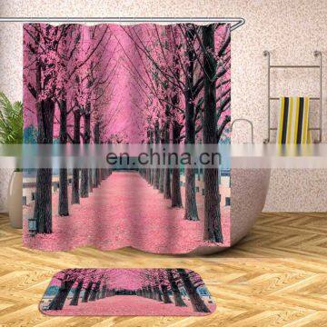 i@home modern wholesale waterproof polyester fabric luxury hotel floral shower curtain pink