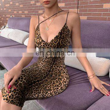 Women's Creative Straps V-neck Slim Sexy Hot Sale New Leopard dress Women