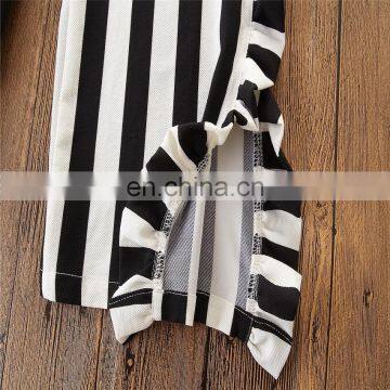 Girl Summer 2PCS Outfit Kids Short Sleeve Black Tops & Stripe Pant Set Girl Clothing Sets for 1-6T photo-5