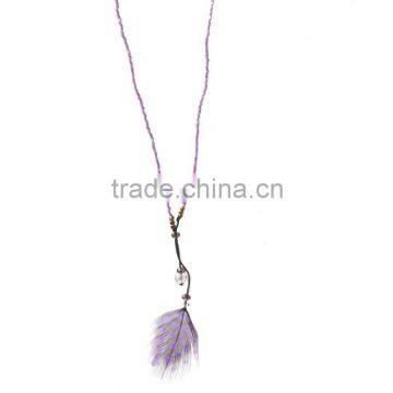 China trendy small beads necklace, feather necklace for girls