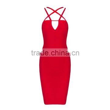 Summer dress wholesale 2015 new red black v neck strap sey bodycon celebrity party pencil women bandage Dress Bandage Bodycon Wo