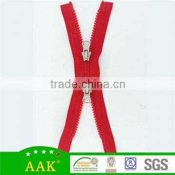 3# delrin zipper open end double slider with cupronickel thumb puller