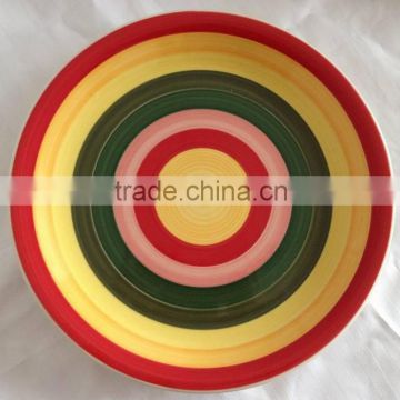 rainbow color band stoneware handpainted dinner plate