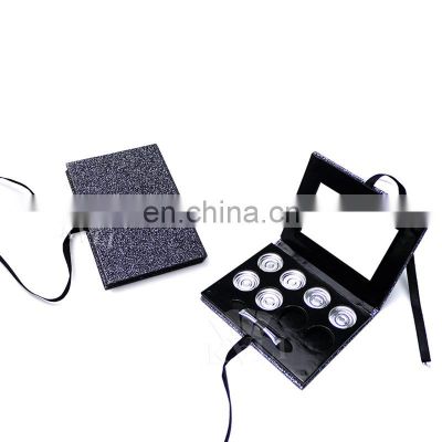 Luxury customized color glitter empty eyeshadow palette packaging with ribbon closure