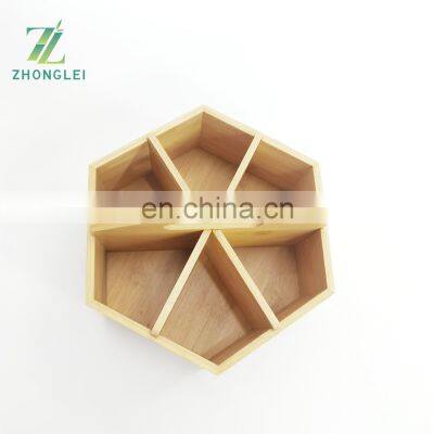 Rotating Pencil Pen Holder With 6 Compartments Bamboo Art Supply Organizer Office Supplies Desktop Storage Caddy With Handle